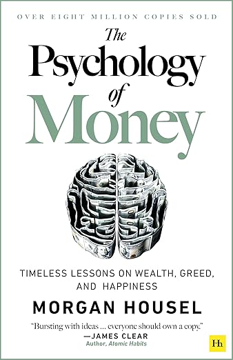 Book cover of 'The Psychology of Money' by Morgan Housel with a brain illustration on a white background.